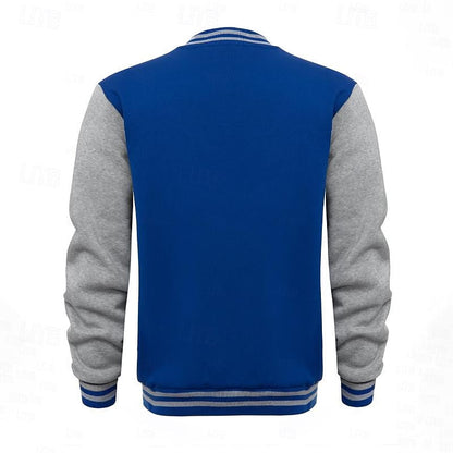 Kessoro men's classic ribbed-trim varsity jacket in light grey, royal blue, black and navy blue – image 11 of 12
