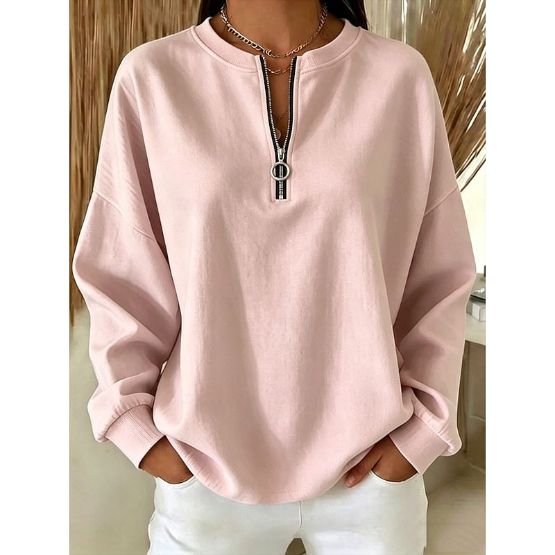 Kessoro women's quarter-zip high-neck relaxed sweatshirt in white, blue, black and pink - view 4