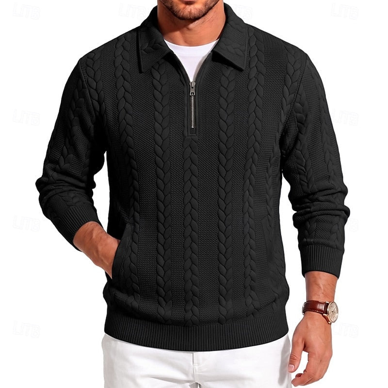 Kessoro men's textured quarter-zip knit sweater in one of five colourways, view 9 of 10