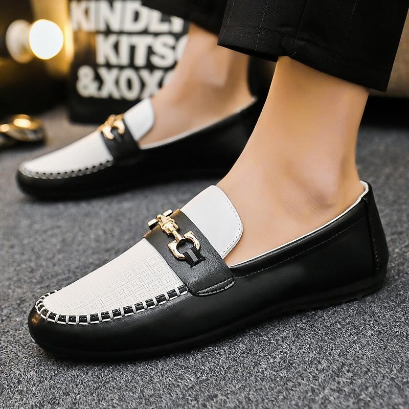 Kessoro men's refined slip-on bit loafers in black, white and yellow - product view 3