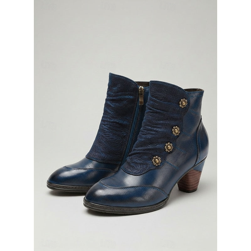 Kessoro women's stacked block heel side-zip ankle boots in wine, blue and black - view 9