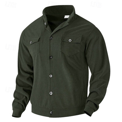 Kessoro Men's Ribbed Lapel-Collar Utility Jacket in apricot, black, army green and more colours, image 12 of 16.