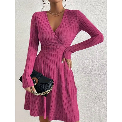 Kessoro women's wrap-neck A-line dress with a defined waist and softly flared skirt