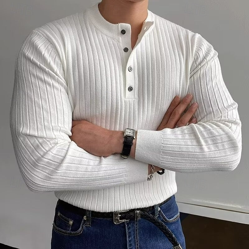 Kessoro ribbed slim-fit henley sweater for men in White, view 4