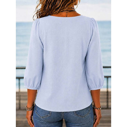 Kessoro Women's Square-Neck Lace-Trim Blouse in sky blue, dark blue, black and more colours, image 5 of 5.