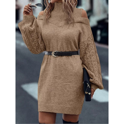 Kessoro women's cold-shoulder turtleneck sweater dress in a soft cozy knit