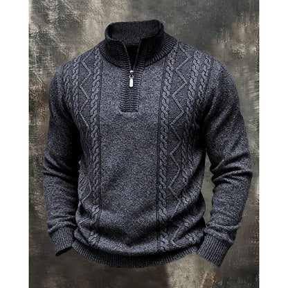 Kessoro men's cable-knit quarter-zip sweater in light grey or beige, view 1 of 2