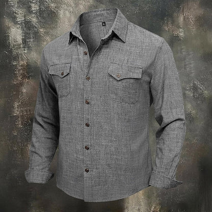 Kessoro men's relaxed-fit flap-pocket utility shirt in blue, grey, beige and pink tones, view 5