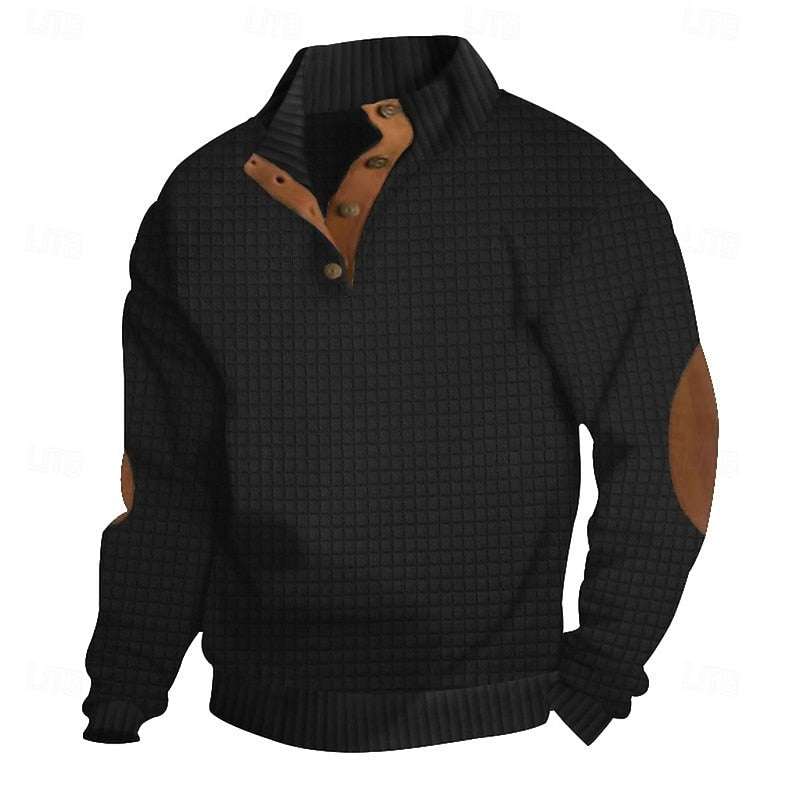 Kessoro waffle textured stand collar pullover for men in Gray, view 4
