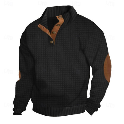 Kessoro waffle textured stand collar pullover for men in Gray, view 4