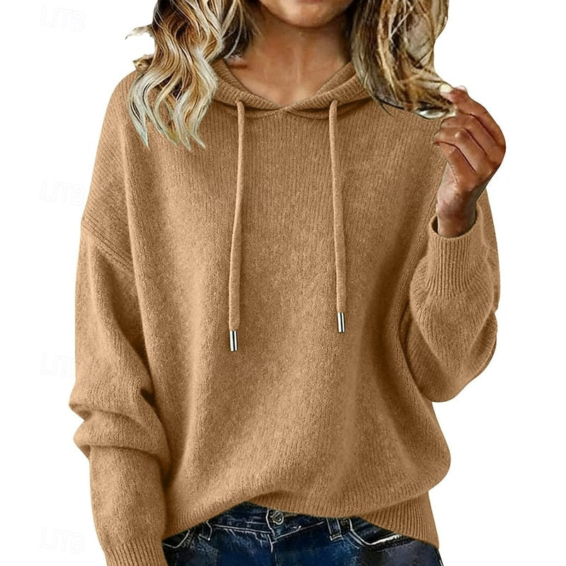 Kessoro women's relaxed hooded knit sweater in green, blue, khaki, orange and pink