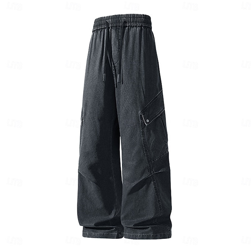 Kessoro men's relaxed wide-leg cargo pants with deep side pockets in neutral everyday tones