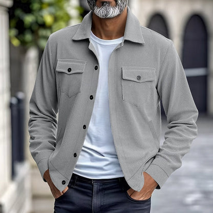 Kessoro Men's Ribbed Lapel-Collar Utility Jacket in apricot, black, army green and more colours, image 15 of 16.