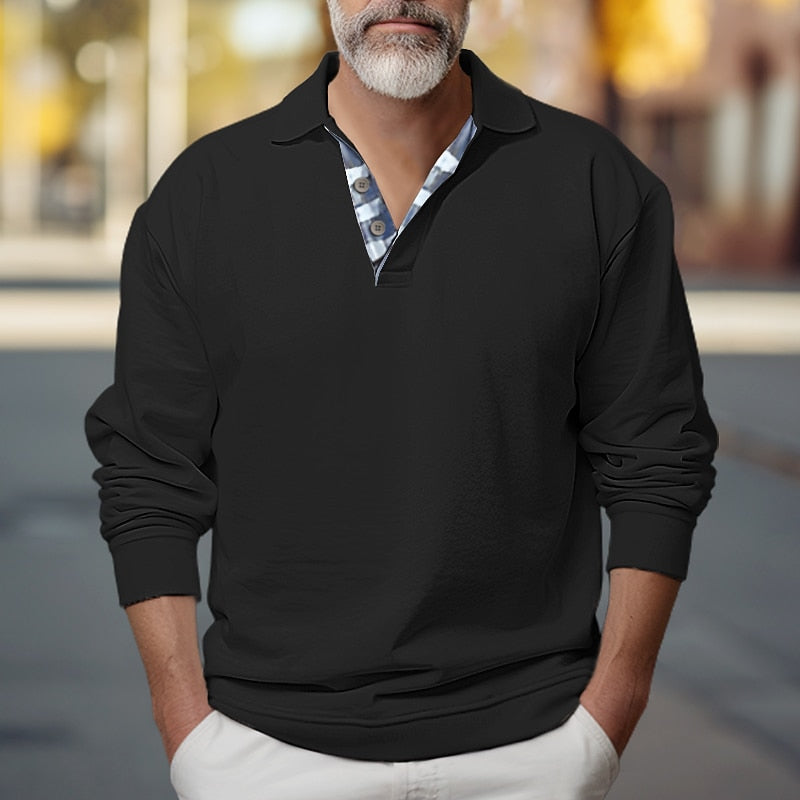 Kessoro men's polo-collar button sweatshirt in blue, white, black, khaki and grey
