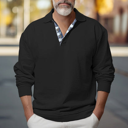 Kessoro men's polo-collar button sweatshirt in blue, white, black, khaki and grey