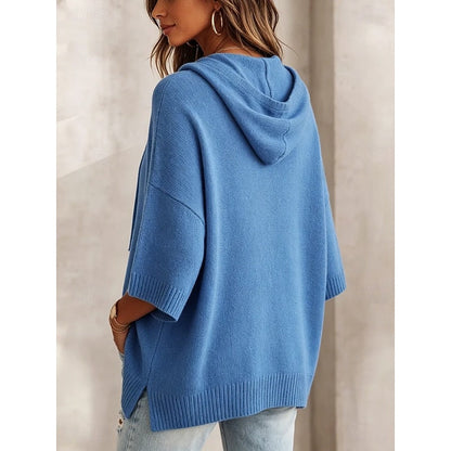 Kessoro relaxed hooded knit sweater for women in Khaki, view 4