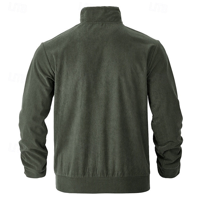 Kessoro Men's Ribbed Lapel-Collar Utility Jacket in apricot, black, army green and more colours, image 13 of 16.