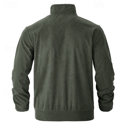 Kessoro Men's Ribbed Lapel-Collar Utility Jacket in apricot, black, army green and more colours, image 13 of 16.