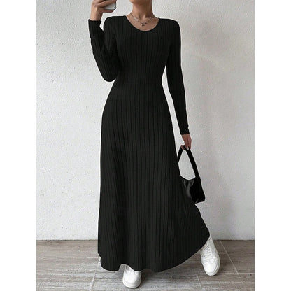 Kessoro women's ribbed long-sleeve fitted maxi dress with an elongating silhouette