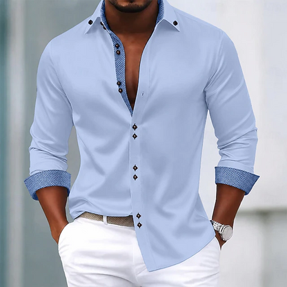 Kessoro men's wrinkle-resistant contrast trim dress shirt in white, navy, wine red and more
