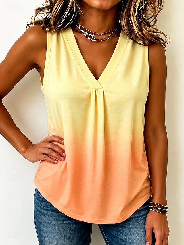 Kessoro Women's draped V-neck sleeveless tank top in yellow, purple, green and more, view 4