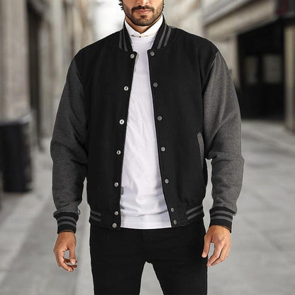 Kessoro men's classic ribbed-trim varsity jacket in light grey, royal blue, black and navy blue – image 6 of 12
