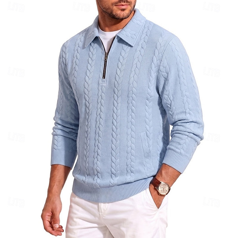 Kessoro men's textured quarter-zip knit sweater in one of five colourways, view 3 of 10