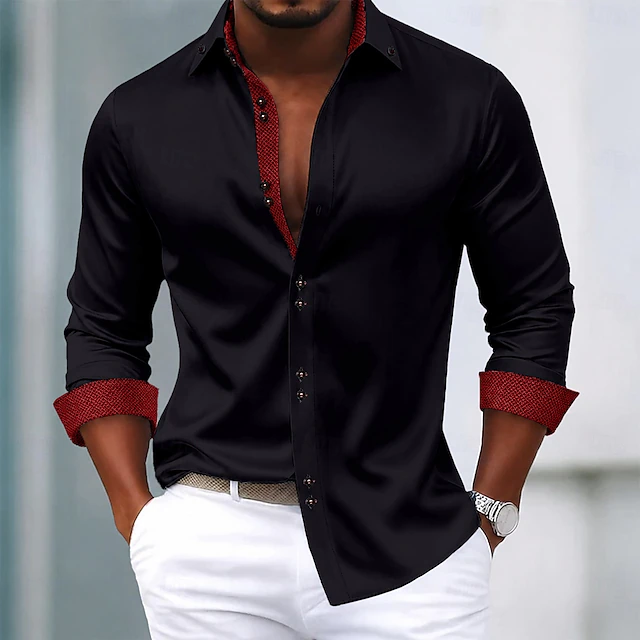 Kessoro men's wrinkle-resistant contrast trim dress shirt in white, navy, wine red and more