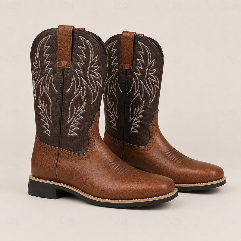 Kessoro men's embroidered western cowboy boots in brown or black, view 5 of 10