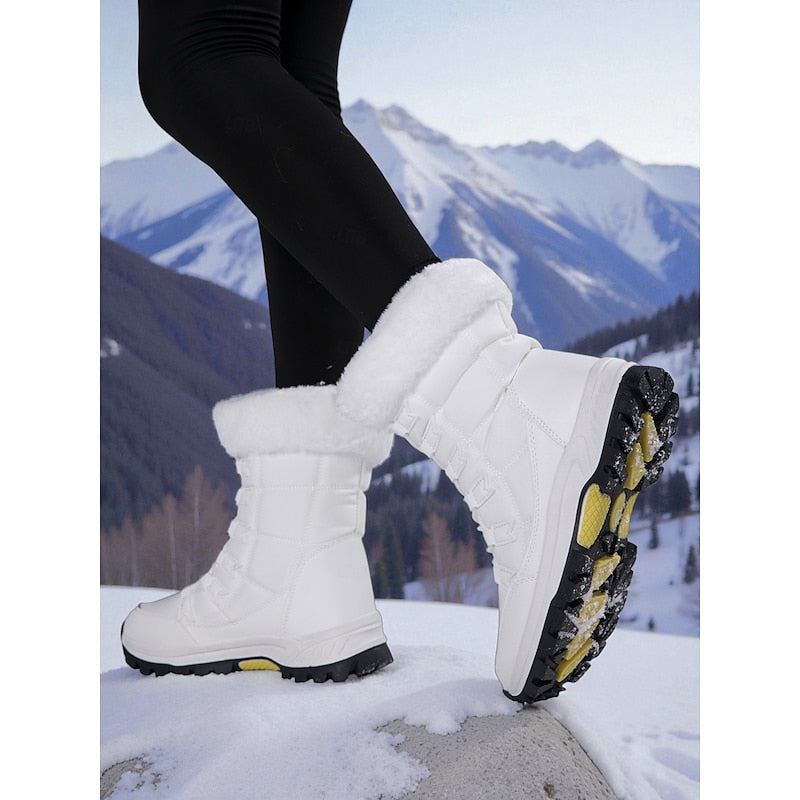 Kessoro women's plush lined lace-up winter snow boots in white and black - view 4