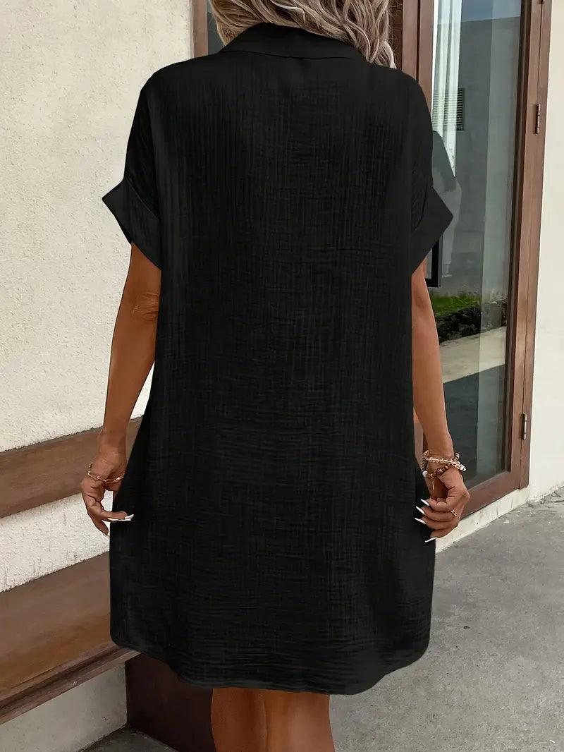 Women's V-neck button detail shirt dress in six colourways, shown for womenswear styling