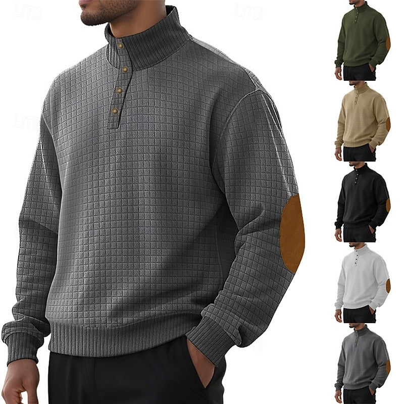 Kessoro waffle textured stand collar pullover for men in White, view 1