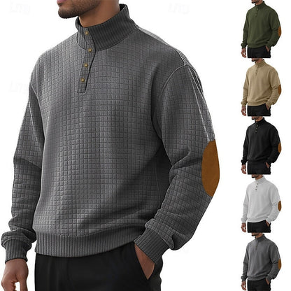 Kessoro waffle textured stand collar pullover for men in White, view 1