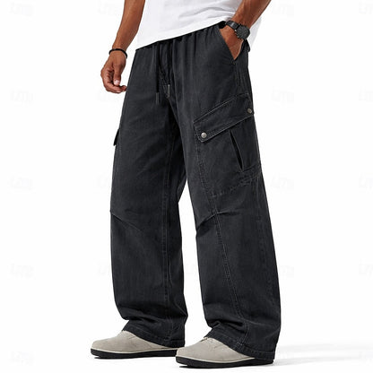 Kessoro men's relaxed wide-leg cargo pants with deep side pockets in neutral everyday tones