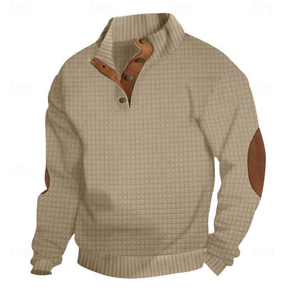 Kessoro waffle textured stand collar pullover for men in Black, view 12