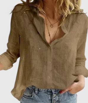 Kessoro women's relaxed-fit collared button-up blouse in black, white, blue and pastel tones, view 4