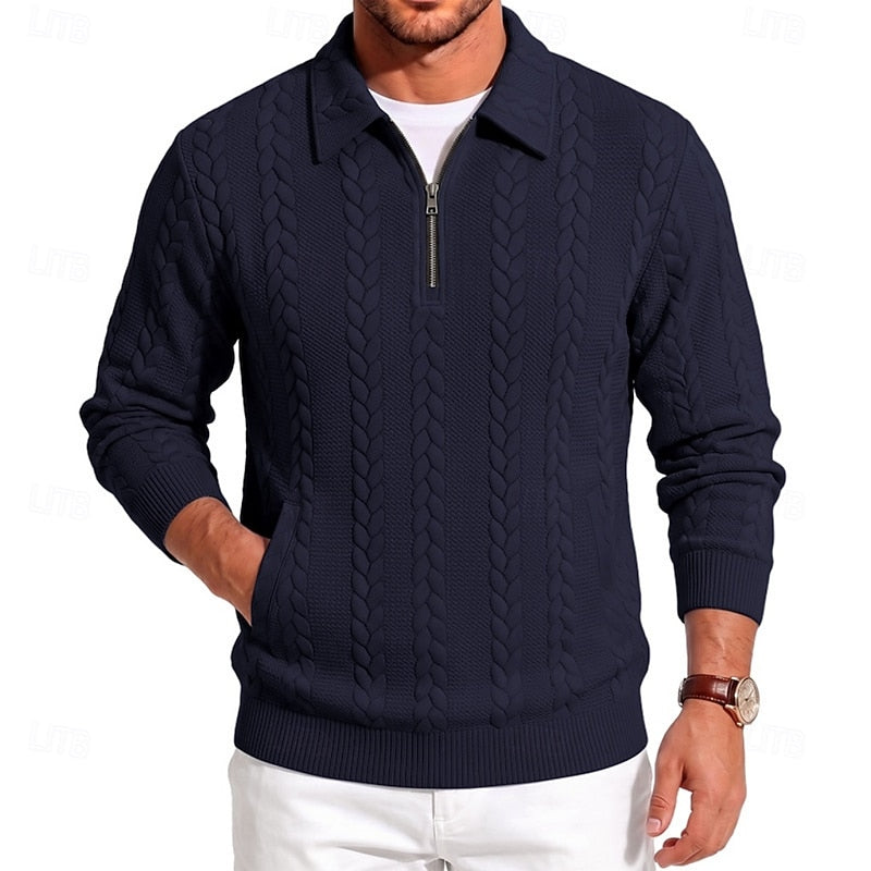 Kessoro men's textured quarter-zip knit sweater in one of five colourways, view 8 of 10