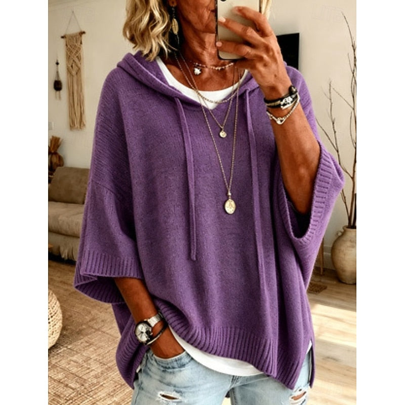 Kessoro relaxed hooded knit sweater for women in Navy Blue, view 8