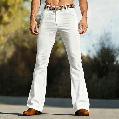 Kessoro men's retro straight-leg flared trousers in brown, white and black, view 2