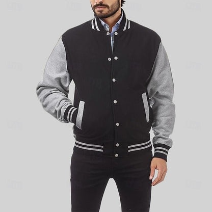 Kessoro men's classic ribbed-trim varsity jacket in light grey, royal blue, black and navy blue – image 2 of 12