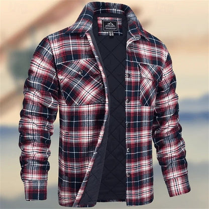 Kessoro men's quilted plaid flannel shirt jacket in orange, khaki, green, burgundy, navy, white and sky blue - product view 4