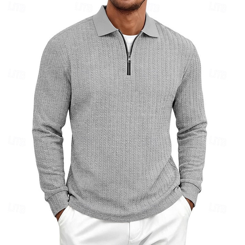 Kessoro men's textured quarter-zip polo shirt in one of six colourways, view 7 of 10