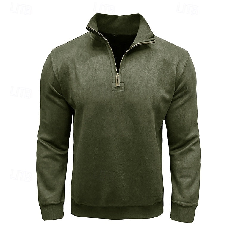 Kessoro men's quarter-zip stand-collar sweatshirt in royal blue, grey, brown, black and army green