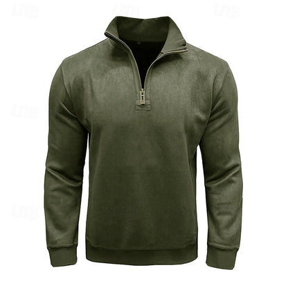 Kessoro men's quarter-zip stand-collar sweatshirt in royal blue, grey, brown, black and army green