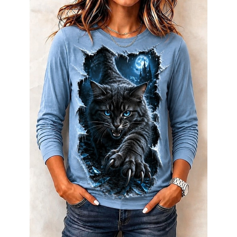 Kessoro Blue Halloween graphic print crew neck top for women