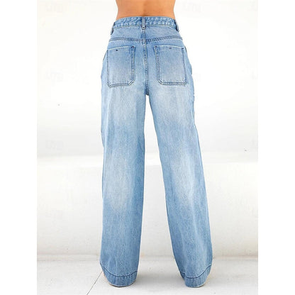 Kessoro women's high-waisted relaxed wide-leg jeans in classic blue denim washes