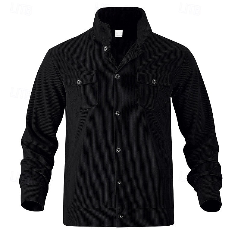 Kessoro Men's Ribbed Lapel-Collar Utility Jacket in apricot, black, army green and more colours, image 5 of 16.
