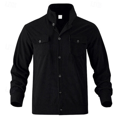 Kessoro Men's Ribbed Lapel-Collar Utility Jacket in apricot, black, army green and more colours, image 5 of 16.
