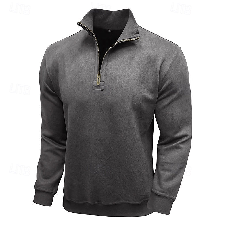 Kessoro men's quarter-zip stand-collar sweatshirt in royal blue, grey, brown, black and army green