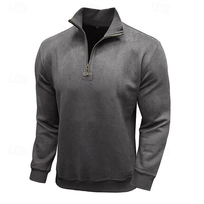 Kessoro men's quarter-zip stand-collar sweatshirt in royal blue, grey, brown, black and army green
